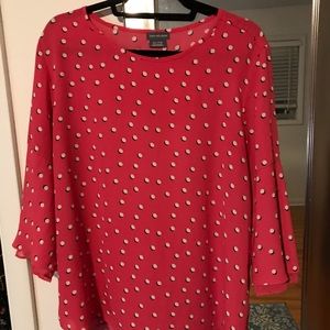 Van Heusen tunic blouse in vibrant pink with black shadowed white dots. Size XL
